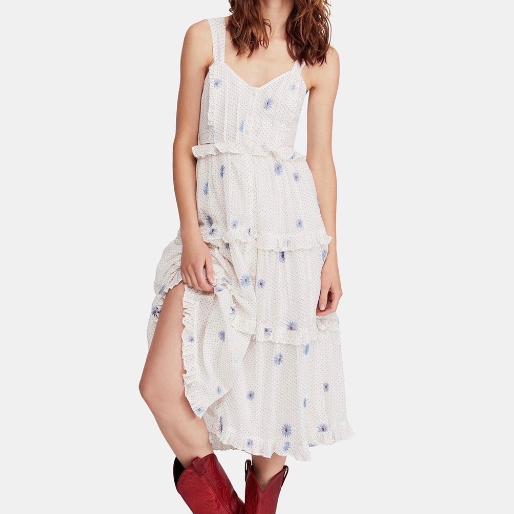 SOLD - Free People Women's Daisy Chain Button Up Midi Dress in White / Ecru - Picture 13 of 13